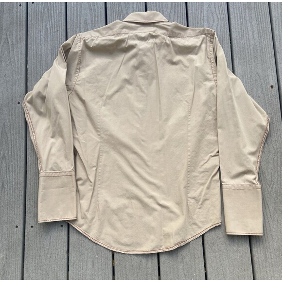 Zara Men’s XL Embroidered Paisley Dress Shirt Beige Cotton Contrast Cuff Turkey - Picture 13 of 16